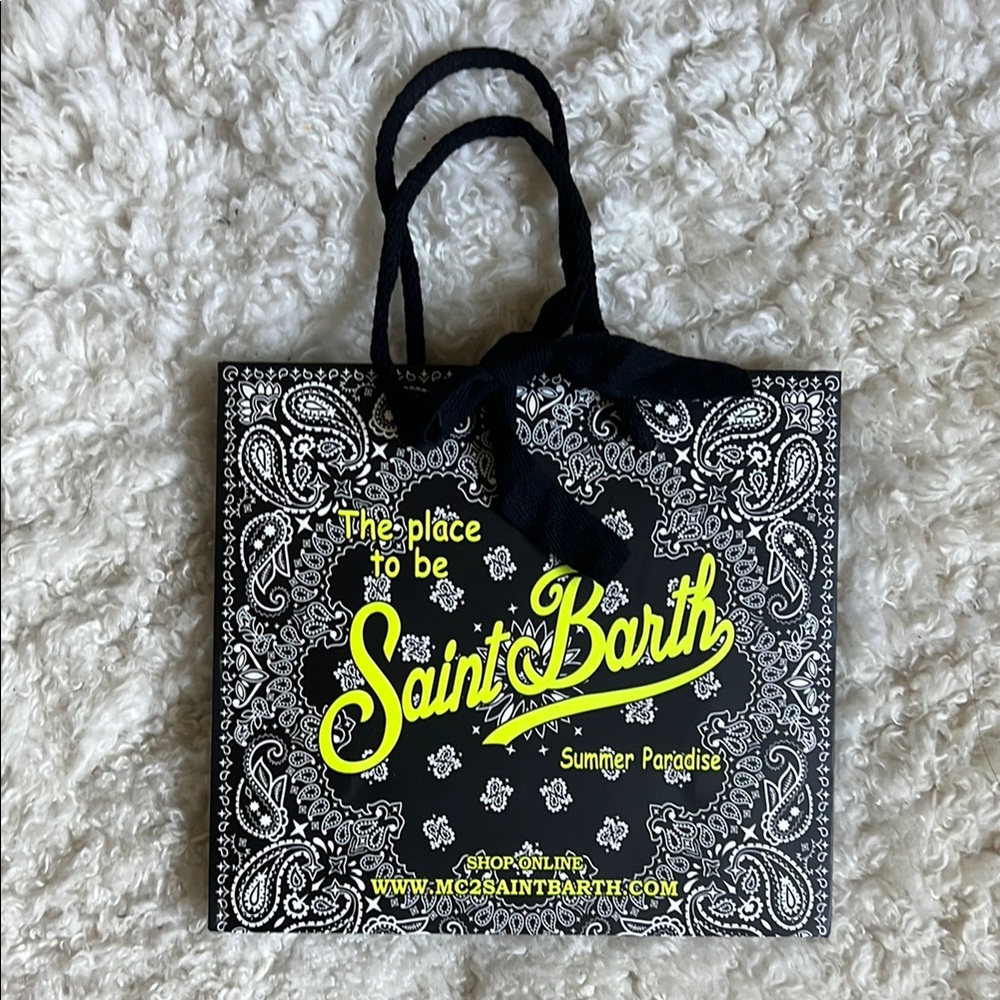 New - Saint Barth Black and Yellow Paper Tote Bag